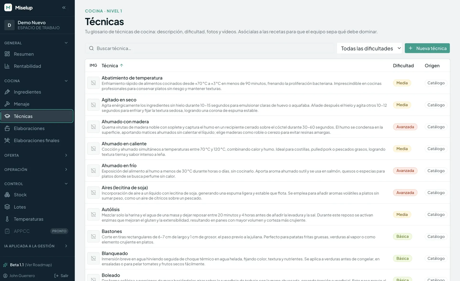 Técnicas — captura real de Miselup