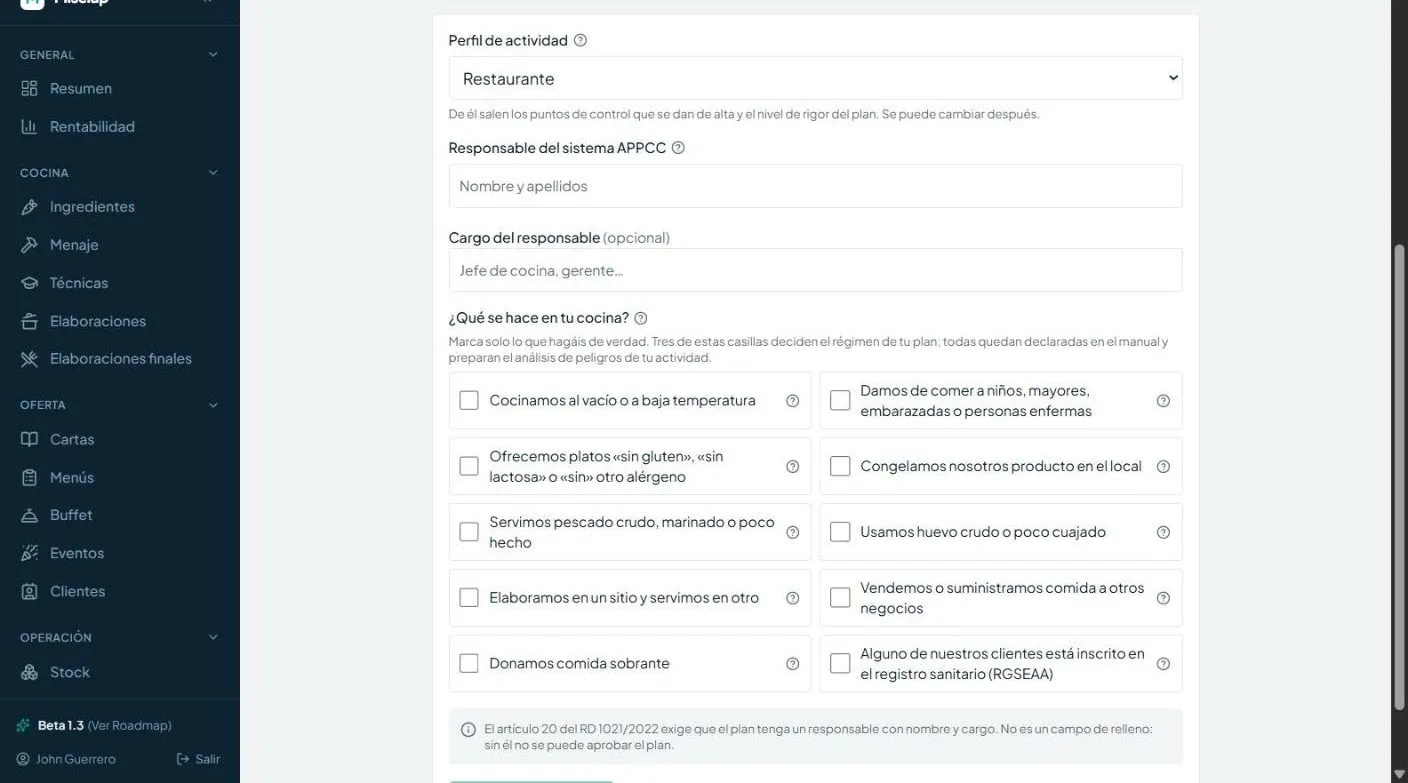 Activa el plan y declara lo que hace tu cocina