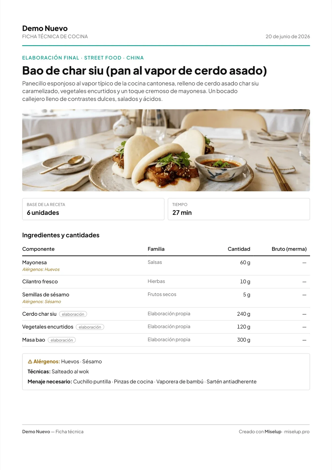 Exporta a PDF profesional — captura real de Miselup