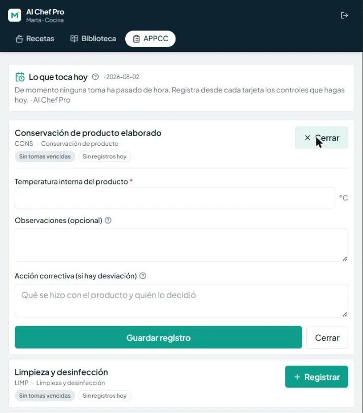 Registrar son dos toques