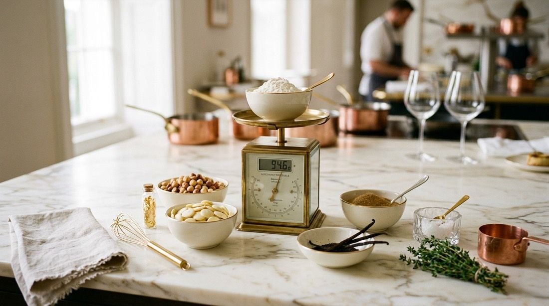 Mise en place weighed to the gram
