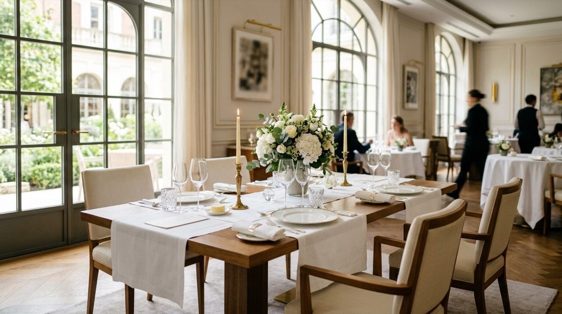 A dining room set for a profitable service
