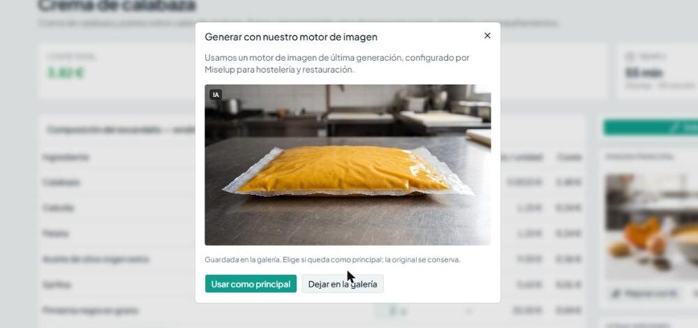 Image generated with the “Vacuum bag” direction: pumpkin cream vacuum-sealed on a stainless steel kitchen counter